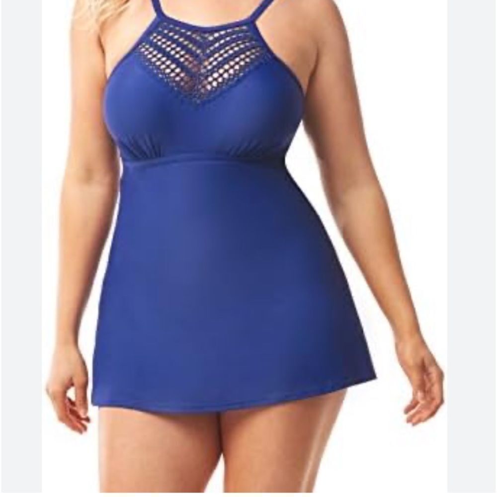 Love My Curves NWT Sz 20 Charlatan Sapphire Blue Crochet Front Swimdress